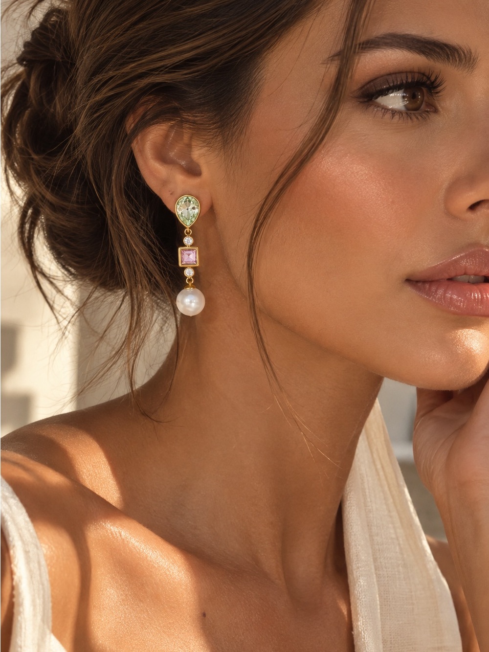 Gem Drop Pearl Earrings D199